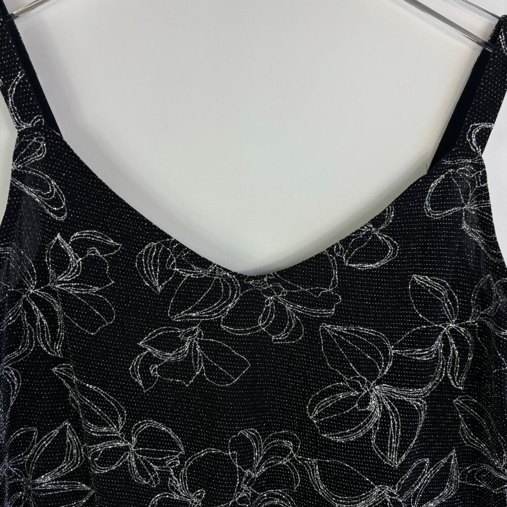 Vintage 90s Y2K top petite L black silver metallic floral new years fairy grunge - Picture 2 of 10